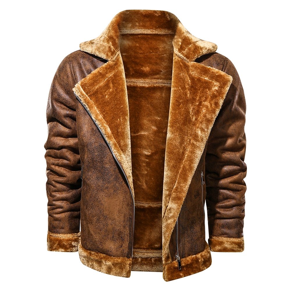 Retro Men Winter Suede Leather Jacket