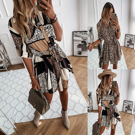 Fashion Printed Shirt Short Skirt Dress Women