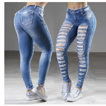 Trousers Jeans For Women Pants Solid White Style Slim Blue