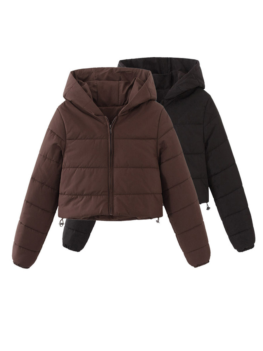 Fashion Zipper Hooded Short Coat Winter Mandela-color Jacket Outerwear Women's Clothing