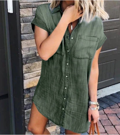 Summer Button Short-sleeved Denim Shirt Dress Women