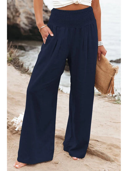 Solid Wide Leg Pants Women Casual Style