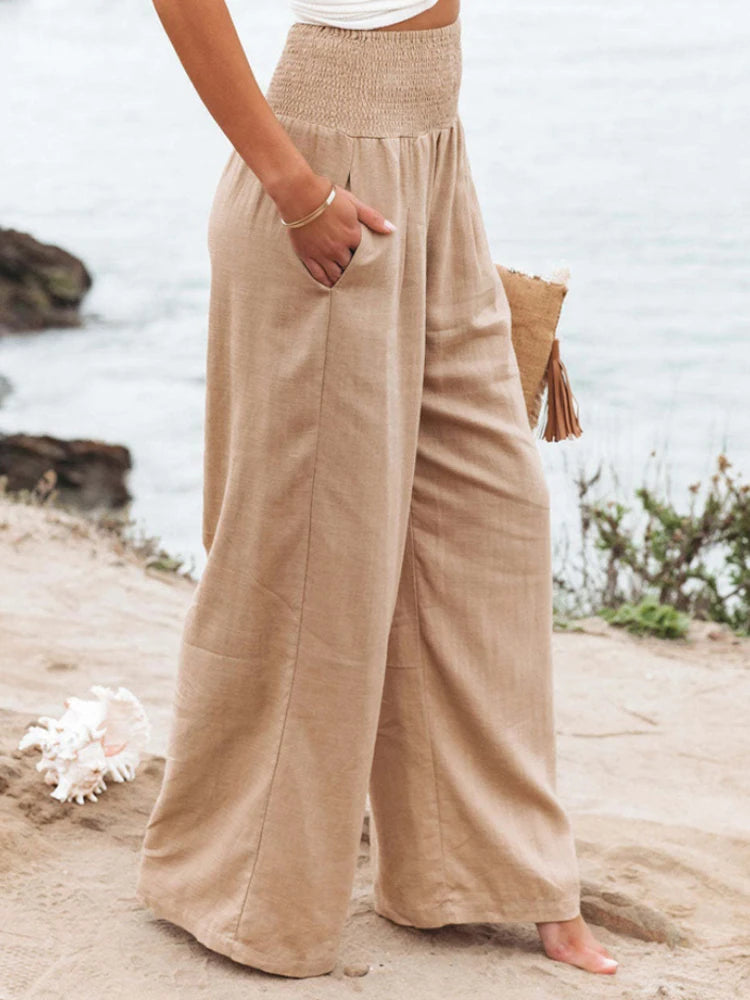 Solid Wide Leg Pants Women Casual Style