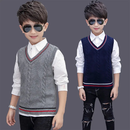 Kids Boys Knitted Vests Autumn/Winter Children Cotton Waistcoats For School Boys 6 8 10 12 14 16 Years Wear Dwq569