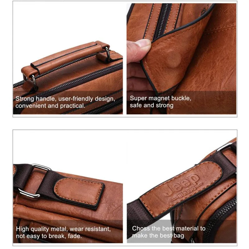 JEEP BULUO Men's Crossbody Shoulder Bags Split Leather Handbag Fashion Business Man Messenger Bag High quality Tote Hot