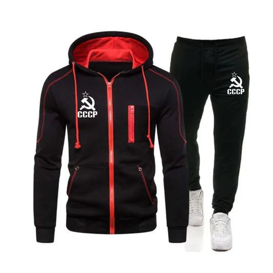 CCCP USSR Sets Tracksuit Men Autumn Winter Running Hooded Sweatshirt Workout set Sportswear 2020 Male Suit Sport Two Piece Set