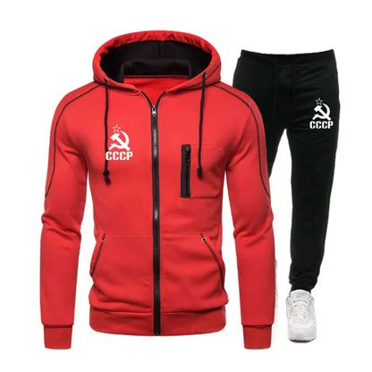 CCCP USSR Sets Tracksuit Men Autumn Winter Running Hooded Sweatshirt Workout set Sportswear 2020 Male Suit Sport Two Piece Set