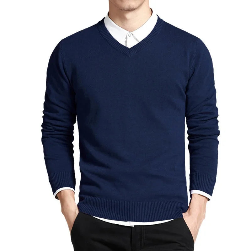 Cotton Sweater Men Long Sleeve V Neck Male Sweaters