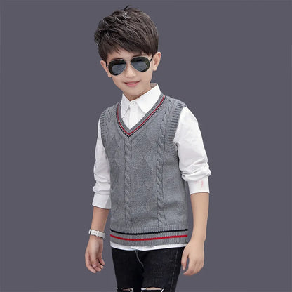 Kids Boys Knitted Vests Autumn/Winter Children Cotton Waistcoats For School Boys 6 8 10 12 14 16 Years Wear Dwq569