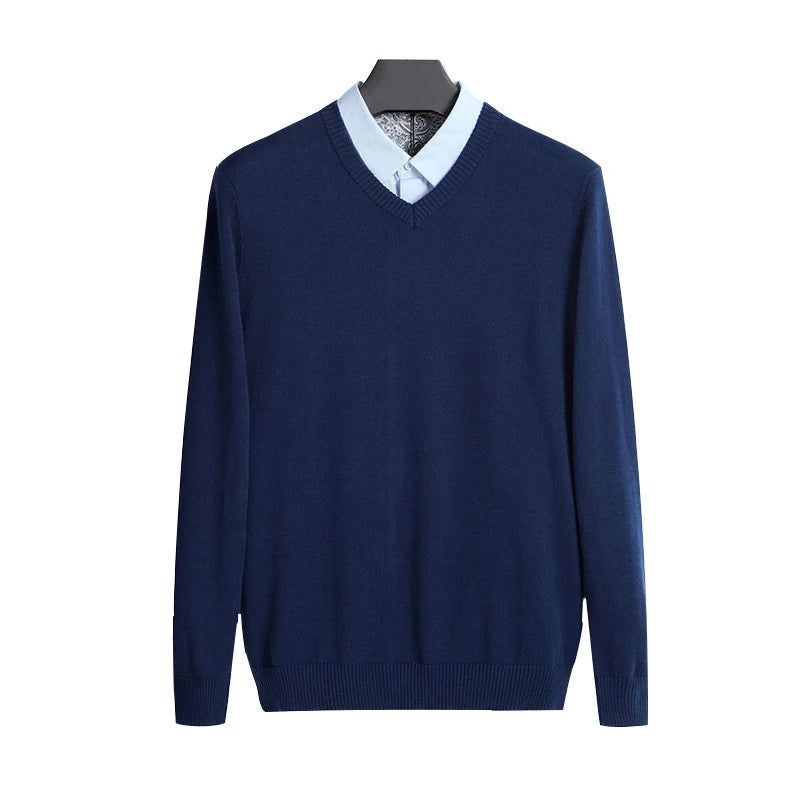 Cotton Sweater Men Long Sleeve V Neck Male Sweaters