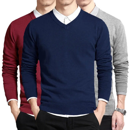 Cotton Sweater Men Long Sleeve V Neck Male Sweaters