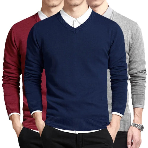 Cotton Sweater Men Long Sleeve V Neck Male Sweaters