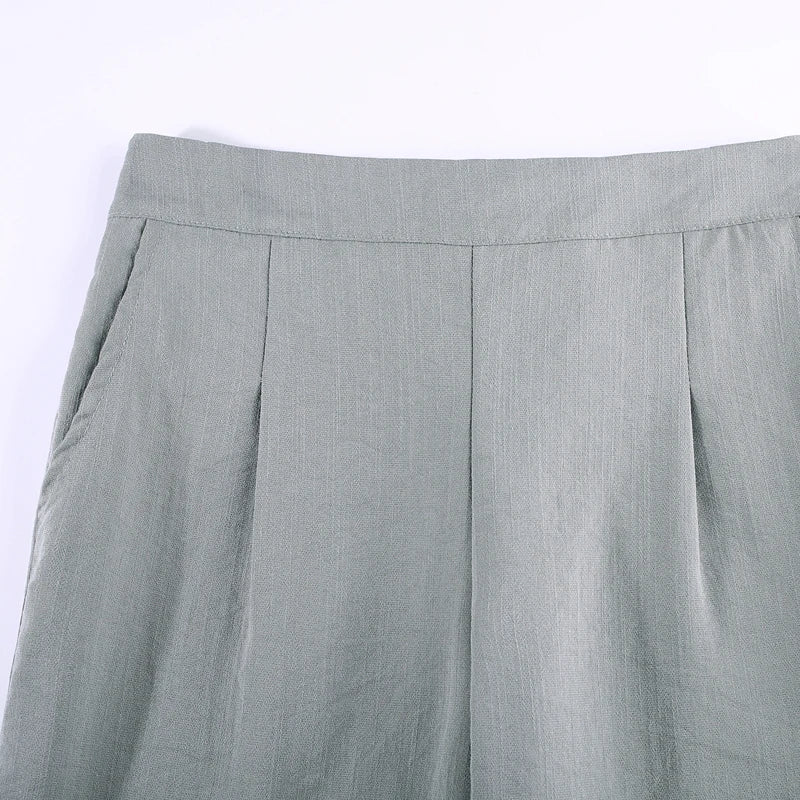 Women Trousers Solid Elastic Waist Cotton Linen Pants