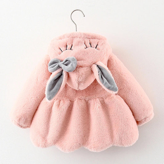 Cute Rabbit Ears Plush Baby Jacket Christmas Sweet Princess Girls Coat Autumn Winter Warm Hooded Outerwear Toddler Girl Clothes