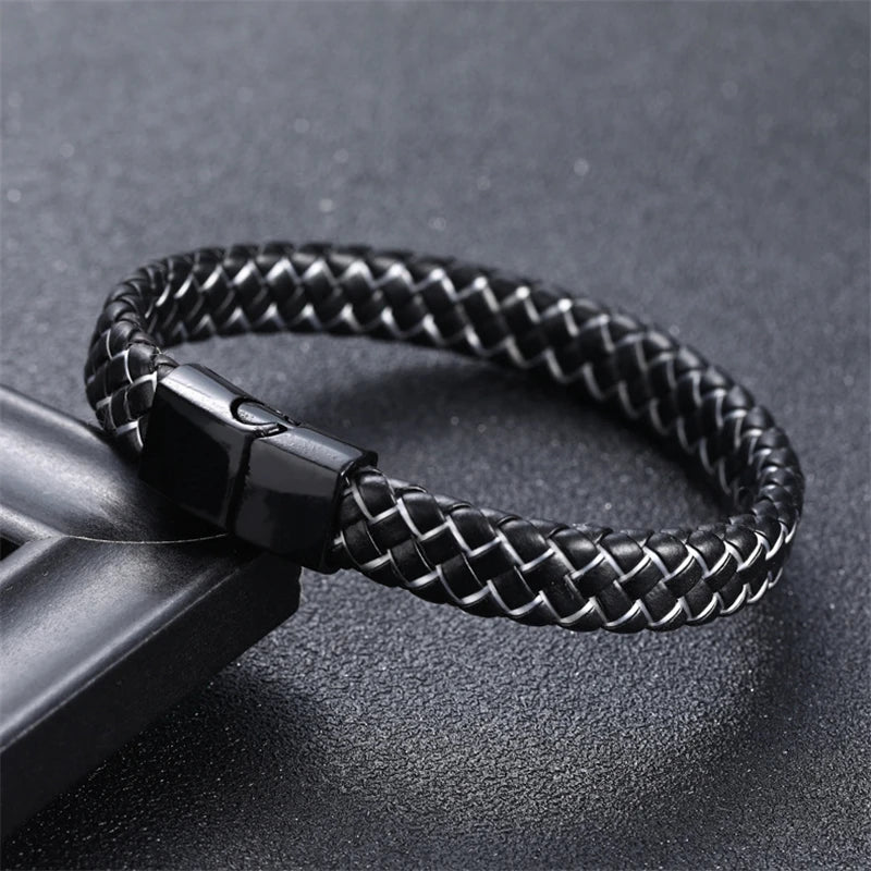 European and American Fashion Simple Style Handmade Microfiber Leather Bracelet 316L Stainless Steel Men's Bracelet Jewelry