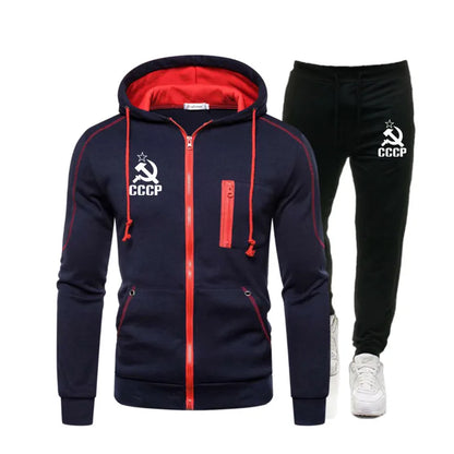 CCCP USSR Sets Tracksuit Men Autumn Winter Running Hooded Sweatshirt Workout set Sportswear 2020 Male Suit Sport Two Piece Set