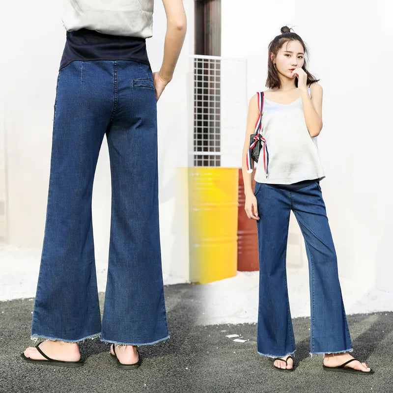 Denim Maternity Jeans for Pregnant Women Clothes Elastic Waist Belly Loose Wide Leg Pants Pregnancy Clothing clothes