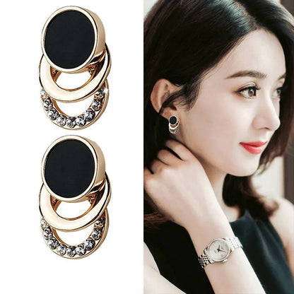 2024 New Fashion Round Earrings for Women Geometric Acrylic Crystal Stud Earrings Wedding Party Elegant Circle Charms Jewelry