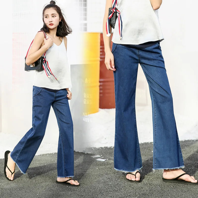 Denim Maternity Jeans for Pregnant Women Clothes Elastic Waist Belly Loose Wide Leg Pants Pregnancy Clothing clothes