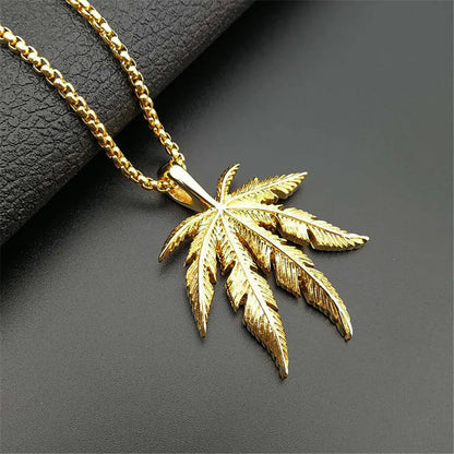 2024 Newest Stainless Steel Hemp Leaf Pendant Necklace for Women/Men Gold Color Jamaica Esserteauiana Necklace Hip Hop Jewelry