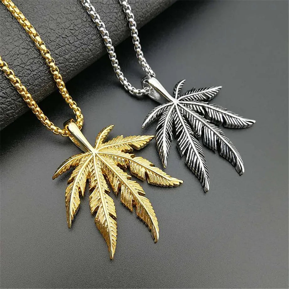 2024 Newest Stainless Steel Hemp Leaf Pendant Necklace for Women/Men Gold Color Jamaica Esserteauiana Necklace Hip Hop Jewelry