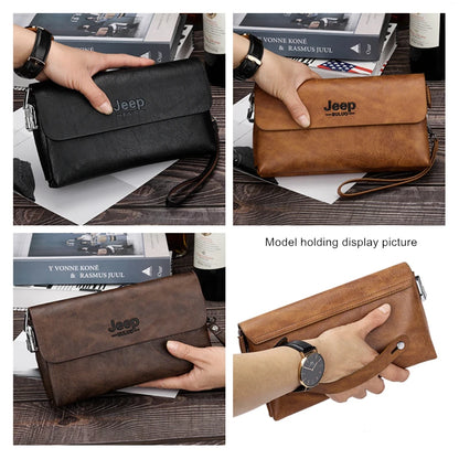 JEEP BULUO Brand PU Leather Clutch Bag In Three Colors  New Style Men's Wallet Long Card Bag  Men's Wallet  Zipper  Large Space