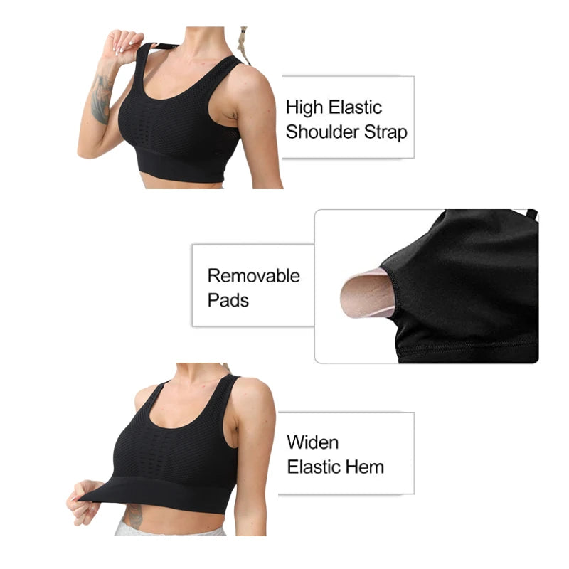 Women Sports Bra Without Bones Gym Shockproof Mesh Sports Quick-drying Bra Running Fitness Yoga Women Training Sports Underwear