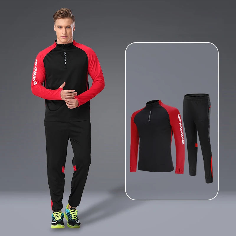 Men GYM Suit Fitness Football Basketball Running Hiking Skiing Autumn Sets Male Workout Exercise Sport Pant+Shirt tracksuit 19