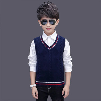 Kids Boys Knitted Vests Autumn/Winter Children Cotton Waistcoats For School Boys 6 8 10 12 14 16 Years Wear Dwq569