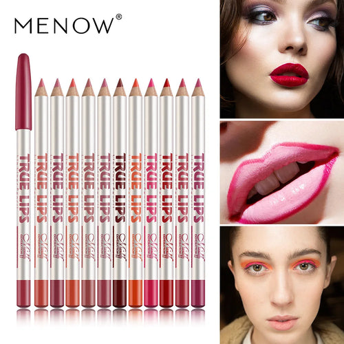 Hot Selling Menow P14002 Lip Liner 12 Color Mixed Color Waterproof Lipstick Cosmetics Lip Pencil Pen Makeup Gift for Women