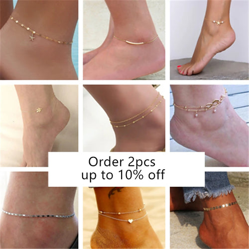 Summer Many Models Boho Star Heart Anklet Fashion Multilayer Foot Chain 2021 Leaf Ankle For Women Bracelet Beach Accessories New