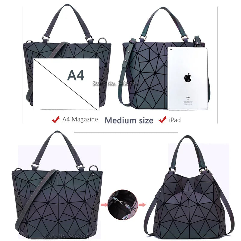 ladies Luminous bao bag geometric bags for women 2020 Quilted Shoulder Bags Laser Plain Folding female Handbags bolsa feminina