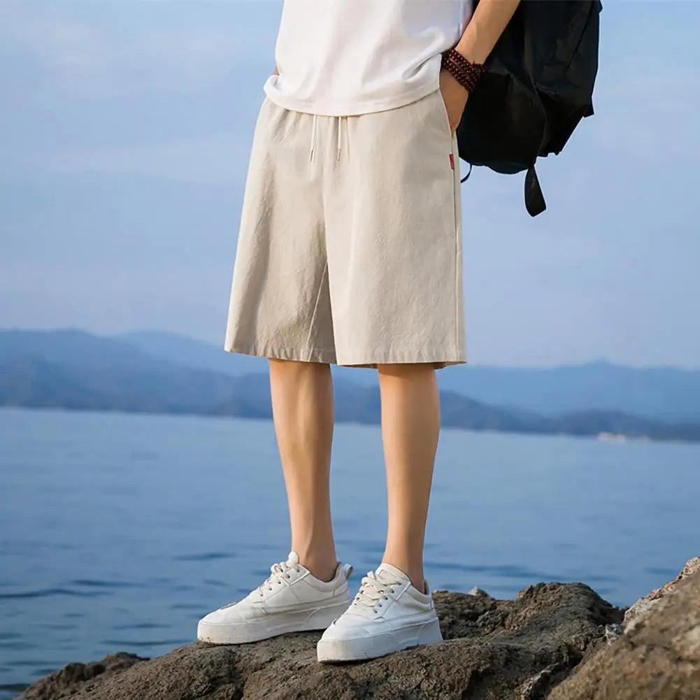 Men Summer Shorts Men's Elastic Waist Summer Shorts Wide Leg Athletic Shorts with Adjustable Drawstring Lightweight Cotton