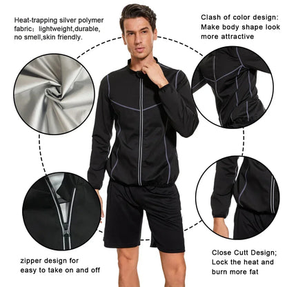 SEXYWG Weight Loss Jacket Men Sauna Sweat Body Shaper Hot Thermal Sportwear Slimming Long Sleeves Fitness Workout Fat Burning