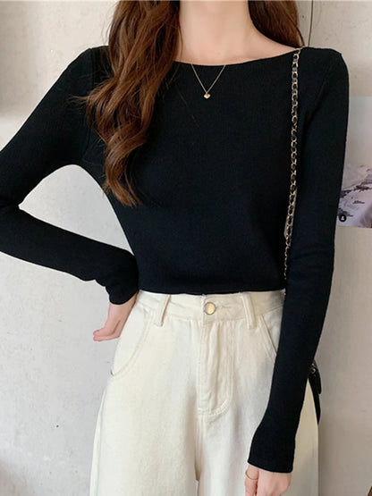 Winter Women Sweaters Slash Neck Slim Knitted