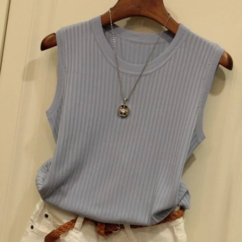 1pcs Summer New Fashion Knitted Vests O-neck Sleeveless