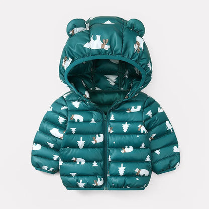 2023 Baby Girls Jackets For Kids Cartoon Bear Zipper Coats Autumn Boys Warm Hooded Down Jackets Children Christmas Outerwear