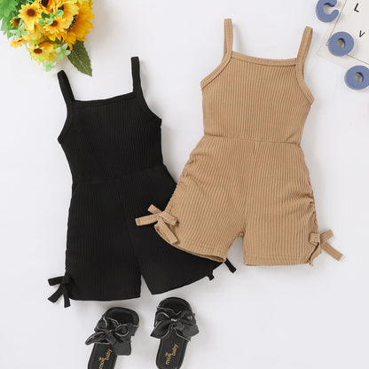 Summer 0-5 Years Old Baby Girls Soft And Comfortable Simple Solid Color Black Coffee Two-Color Pit Strap Jumpsuit