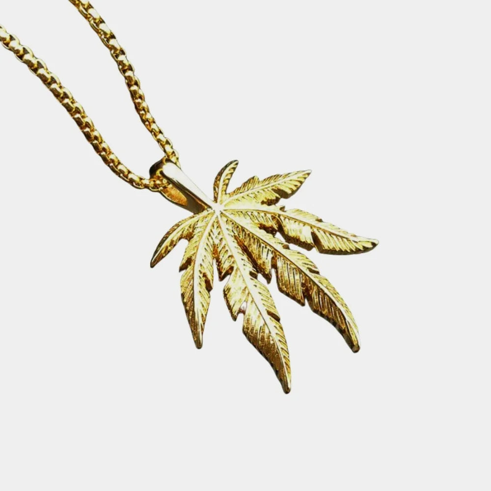 2024 Newest Stainless Steel Hemp Leaf Pendant Necklace for Women/Men Gold Color Jamaica Esserteauiana Necklace Hip Hop Jewelry