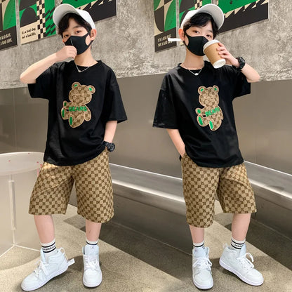 Boys Summer Sportswear Suit Kids Short Sleeve T-shirt+Shorts 2pc Casual Boy Tracksuit Children Clothing Outfit 6 8 9 10 12 Years