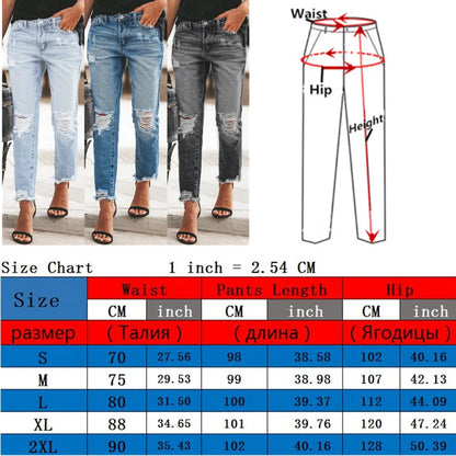 2023 Summer Ripped Jeans Women's Fashion Casual Trousers Blue and Black Girl Denim Pants