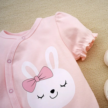 3-18M Summer baby girl romper cute rabbit pattern pink shorts crawling suit cotton newborn baby onesie gift for Infants