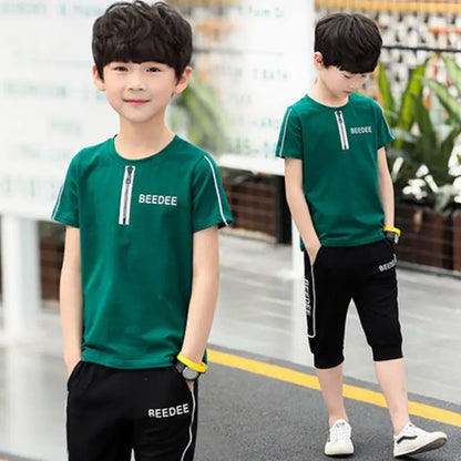 2023 Summer Baby Boys Clothes Suit Cotton T-shirt + Breeches Pant 2PCS Set Kids Clothing Sport for 3 4 5 6 7 8 9 10 11 12 Years