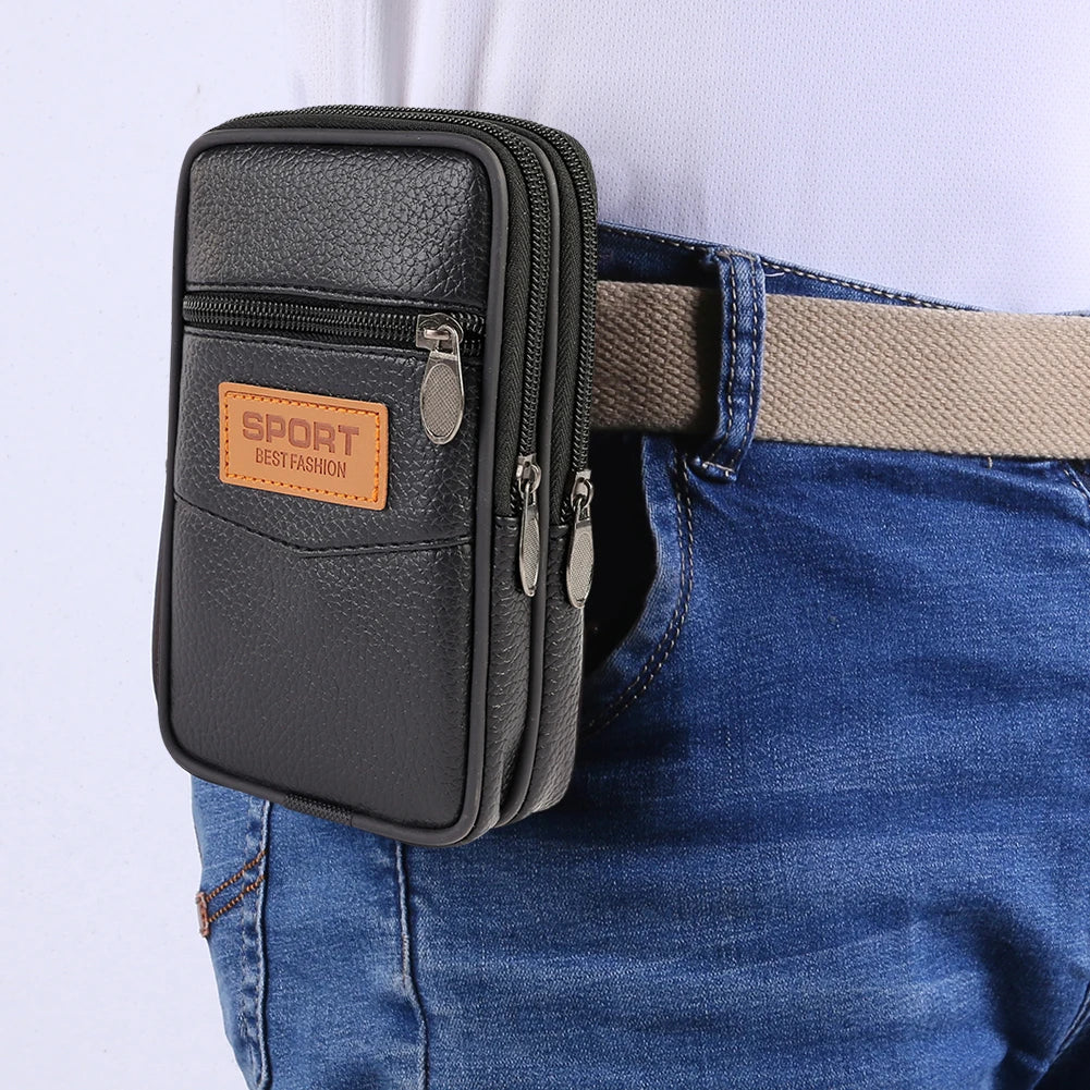 Mens Phone Purse Belt Bum Pouch Multi-function PU Leather Fanny Waist Bags Outdoor Casual Cell/Mobile Phone Case Fanny Bags