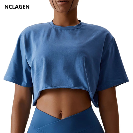 NCLAGEN Casual T-shirt Cotton Women Short Sleeve Dance Sports