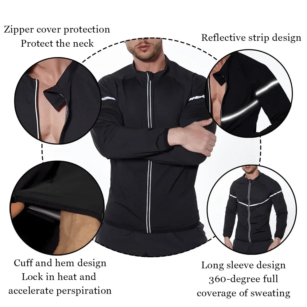 SEXYWG Weight Loss Jacket Men Sauna Sweat Body Shaper Hot Thermal Sportwear Slimming Long Sleeves Fitness Workout Fat Burning