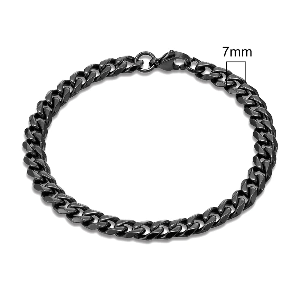 Stainless Steel Black Dainty Curb Cuban Link Chain Bracelets for men