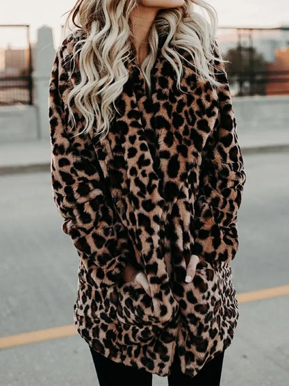 Autumn Leopard Faux Fur Coat Women Long Winter Coat Woman Warm Ladies