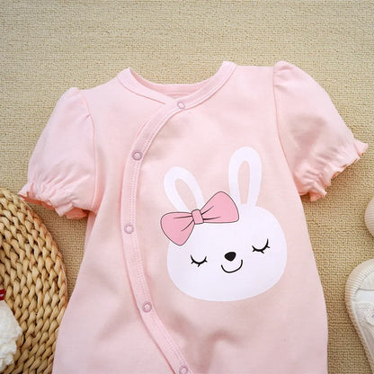 3-18M Summer baby girl romper cute rabbit pattern pink shorts crawling suit cotton newborn baby onesie gift for Infants