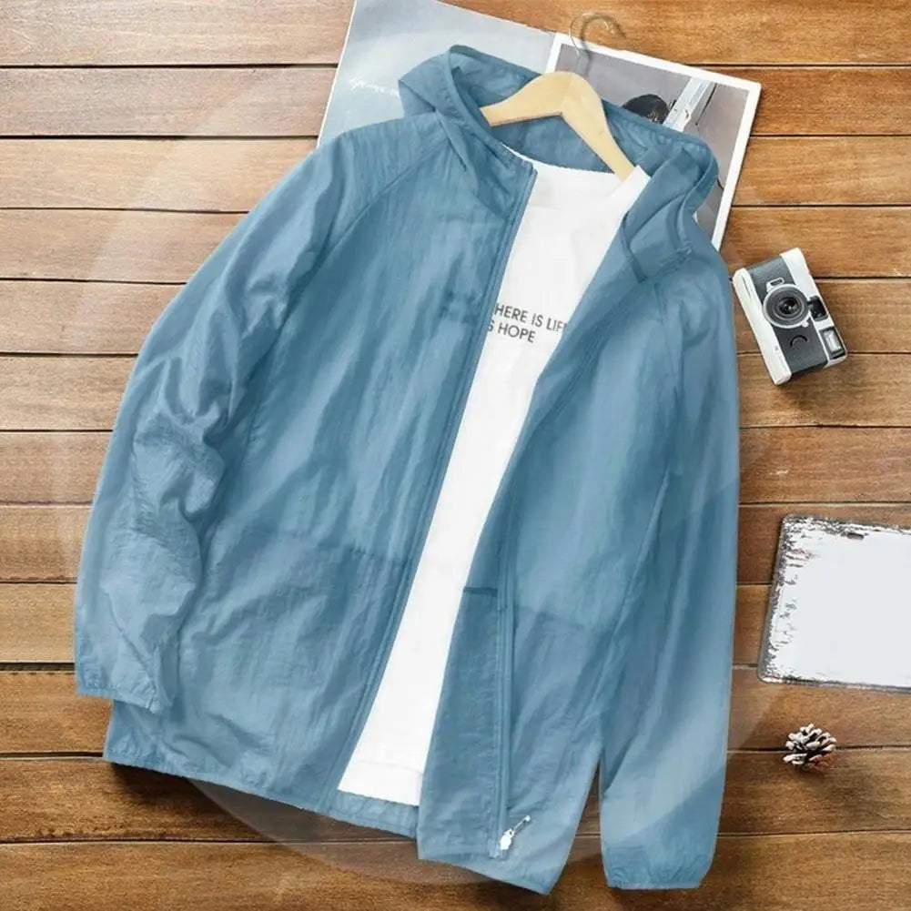 Excellent Sun Jacket Comfortable Solid Color Cardigan Design Men Sunscreen Coat for School